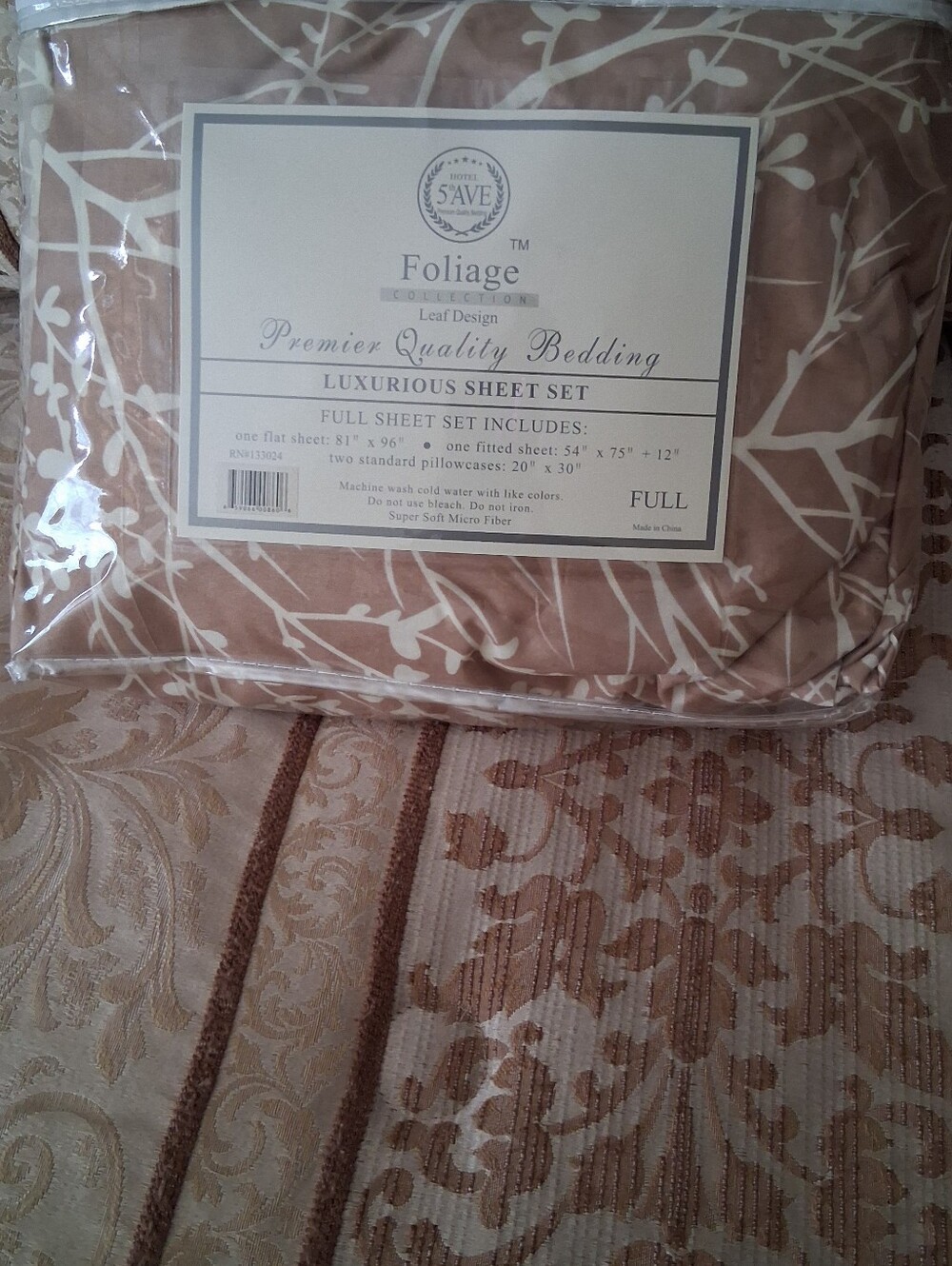 Hotel 5th Ave Full Sheet Set. NIB Brown/Cream - Picture 4 of 8